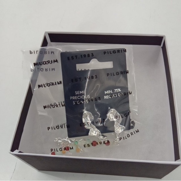 PILGRIM NIYA RECYCLED DANGLE SEMI PRECIOUS STONES EARRINGS - Picture 5 of 6